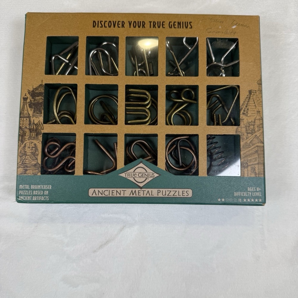True Genius‎ Ancient Metal Puzzle Set of 15 Brain Teasers Disentanglement Games